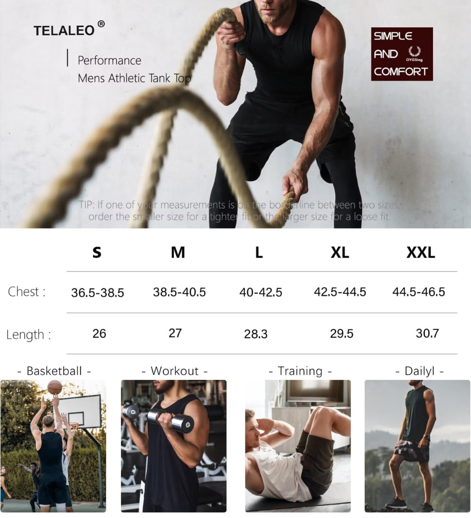 TELALEO 5 Pack Men's Quick Dry Tank Tops Breathable Sleeveless Muscle Shirts for Active Men, Size 2XL