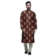 thumbnail image 1 of Atasi Kurta Ethnique en Satin Slub avec Churidar pour Hommes, Tenue de Fête Imprimée, 1 of 1