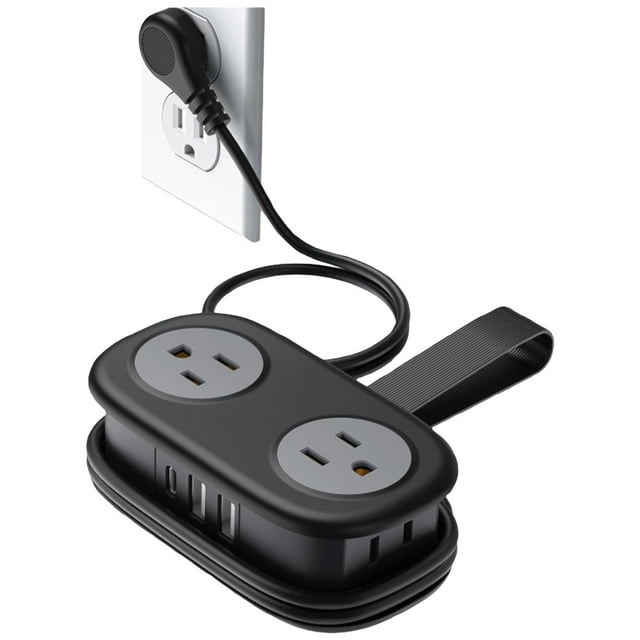 Lunxisen 2 pcs Power Strip, Wrapped Short Extension Cord, Compact Power Strip for Hotel Travel Cruise Ship Essentials Dorm Room Essentials-Black
