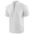 thumbnail image 3 of Men's Lace-up Medieval Shirt Short Sleeve Solid Viking Steampunk Retro Renaissance Gothic Costume Hippie Yoga Tops, 3 of 7