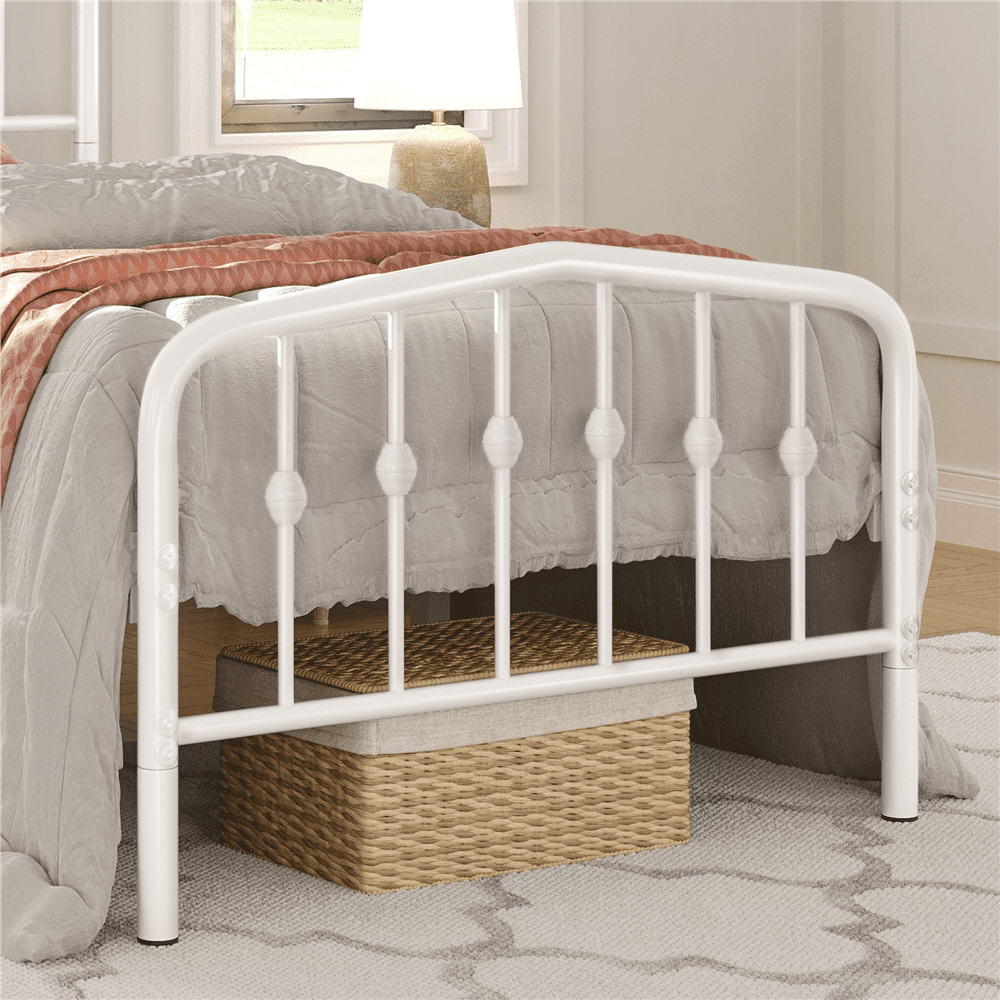 Fullfurnique Metal Bed Frame with Heavy Duty Slat Support and Arched Headboard and Footboard, Twin, White