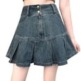 thumbnail image 2 of FASHOFT Jean Skirt for Women Casual Denim Skirt Pleated Design Mini Length Slim Fit Fashion All Match Daily Street Wear Denim Skirts Blue, 2 of 6