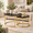 Black Gold, variant on Round Coffee Table Set of 2, Black Gold Nesting Circle Side Tables Wooden Tops with Metal Ring Frames Center Tables for Living Room Bedroom Apartment
