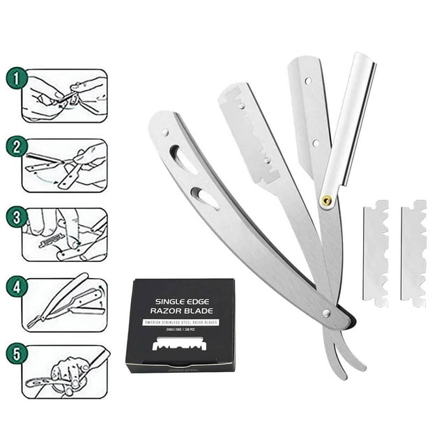 Navaja de afeitar shamjiam Inoxidable con Borde de Barbero Plata