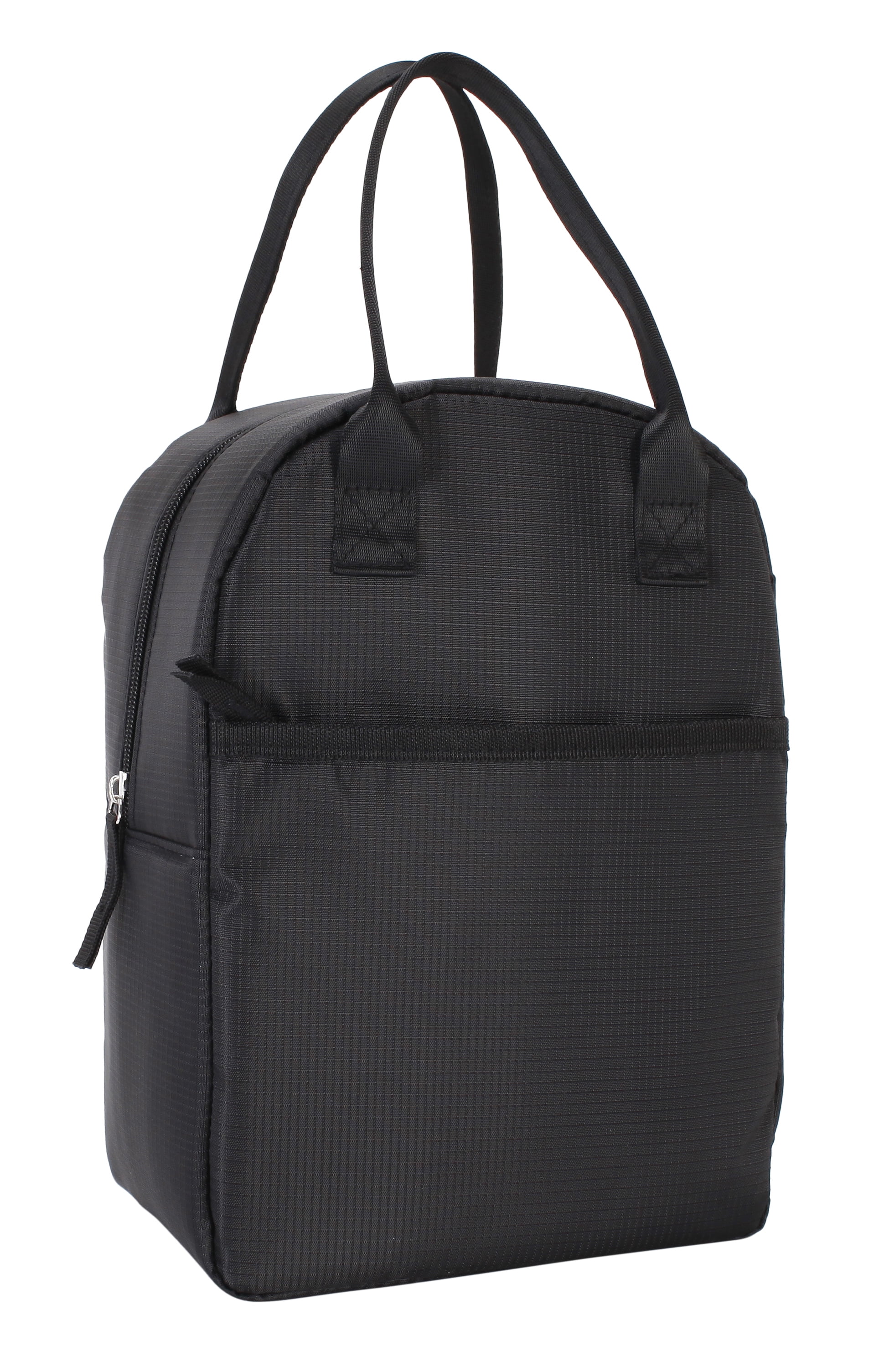 Mainstays Black Reusable Polyester Lunch Bag, Rounded Top, Zippered Main Compartment and Front Pocket