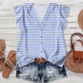 thumbnail image 3 of WULMLEO Women's Casual Striped Top V-Neck Button Down Lightweight Summer Blouse Light Blue M, 3 of 6