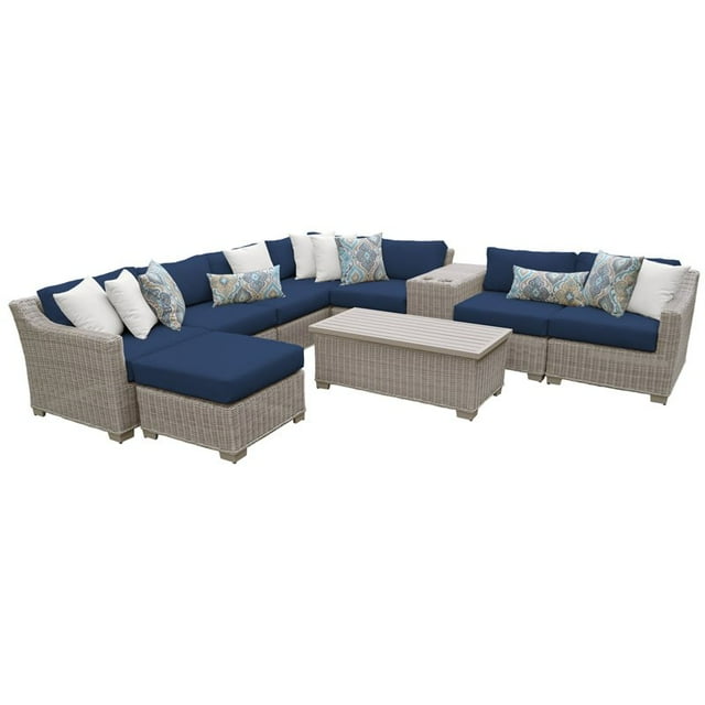 Coast 10 Piece Outdoor Wicker Patio Furniture Set in Navy