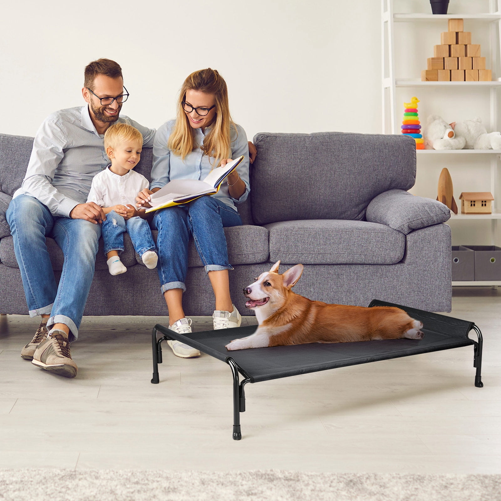 Veehoo Cooling Elevated Dog Bed, Chew Proof Dog Cot with Washable Mesh, Medium, Black