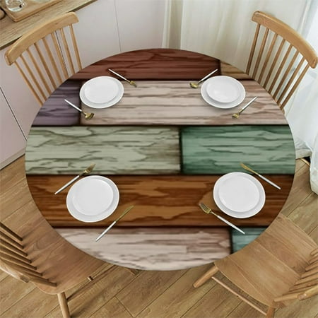 

Green Brown Round Waterproof Table Cover Fitted Tablecloth Wipeable Fabric Elastic Table Cloth Oil-Proof