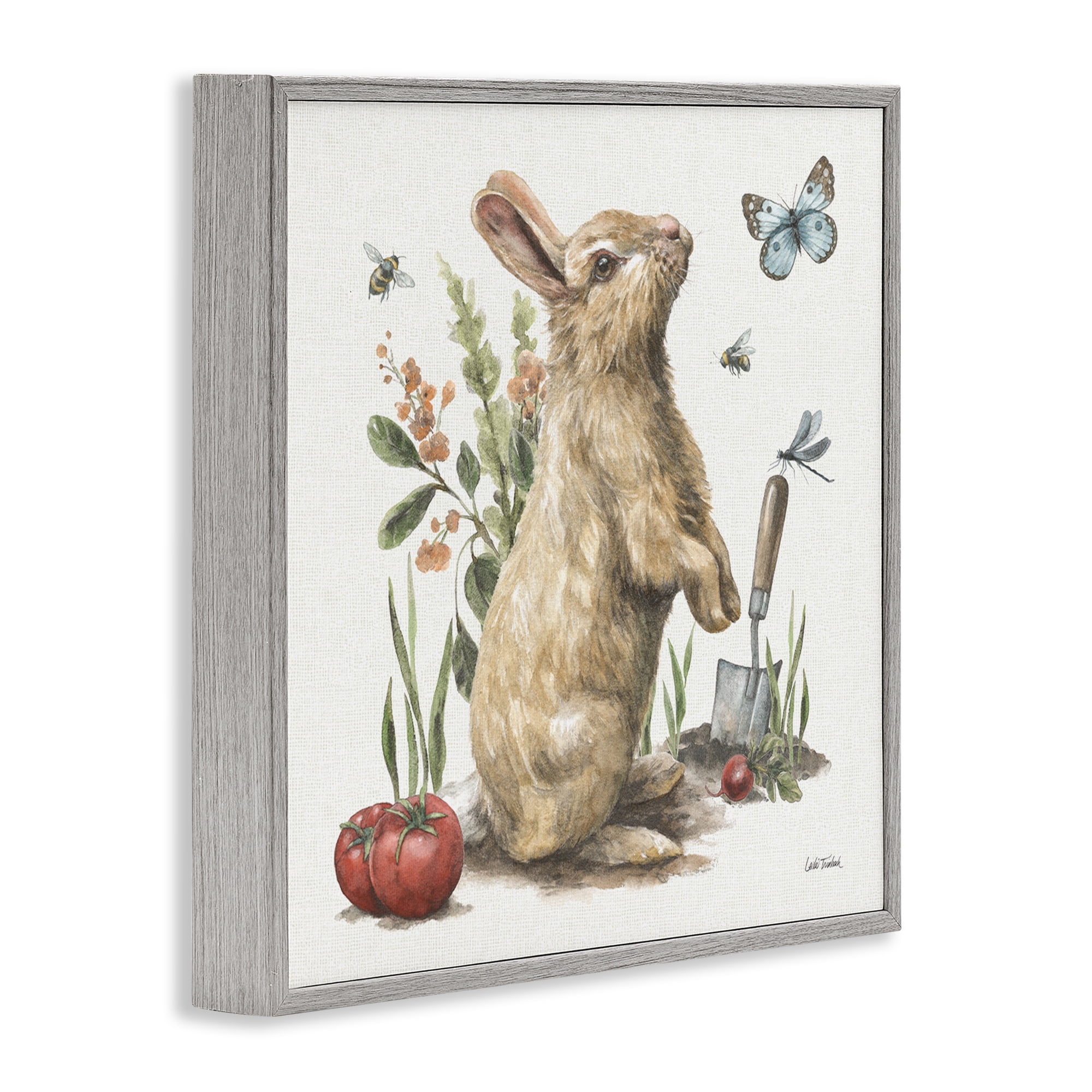 Stupell Industries Garden Patch Rabbit Animals & Insects Painting Gray Framed Art Print Wall Art, 12 x 12