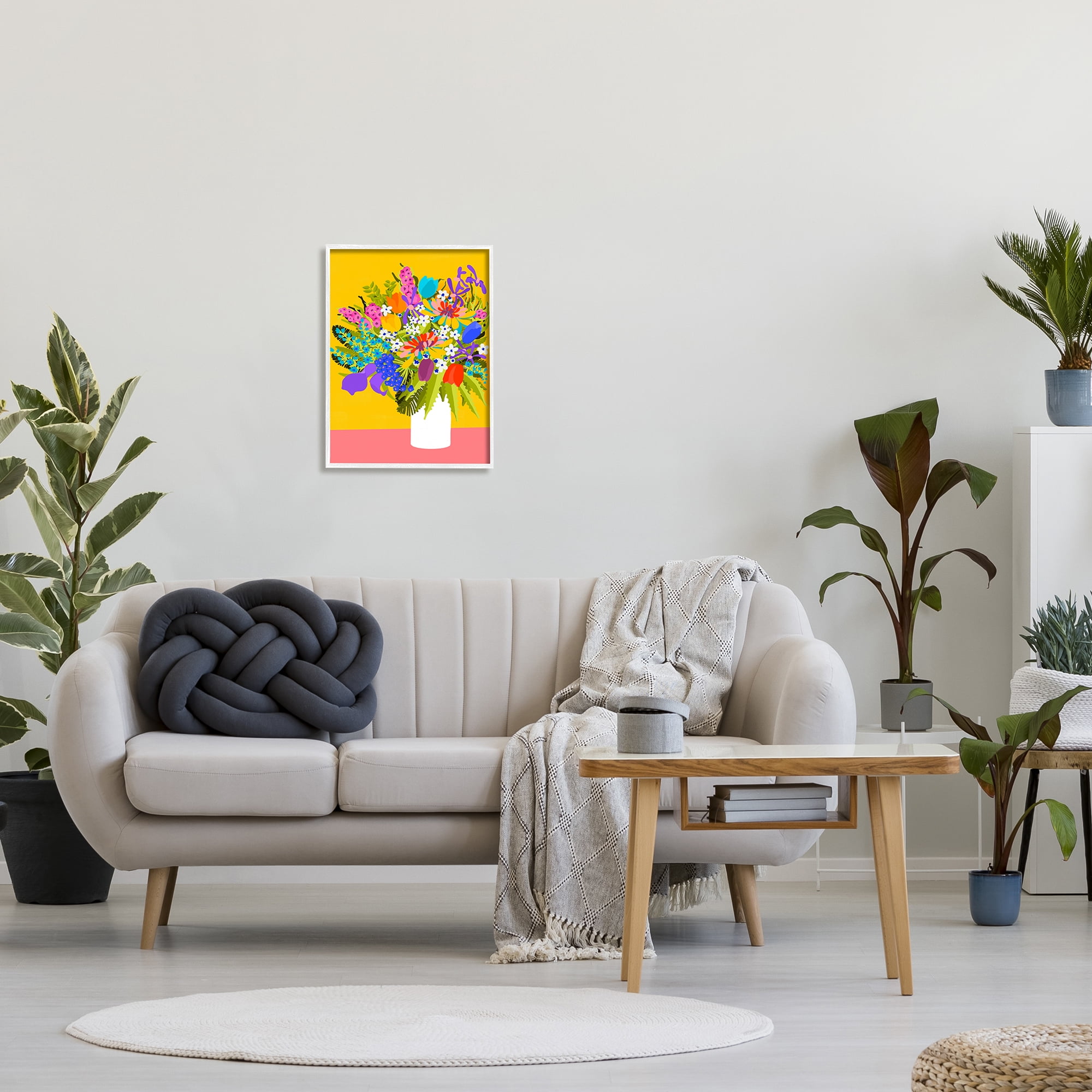 Stupell Industries Bouquet on Yellow Botanical & Floral Painting White Framed Art Print Wall Art, 16 x 20