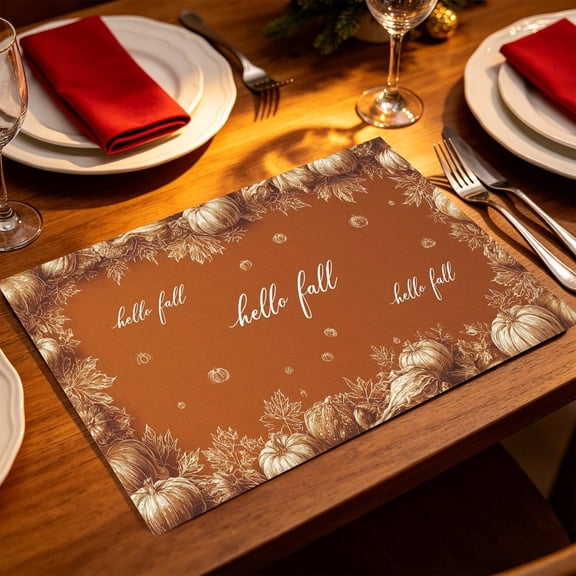 1/4/6PCS Thanksgiving Fall Pumpkin Leaf Table Place Mats 11.8x11.72 inch Autumn Holiday Dining Table Decor