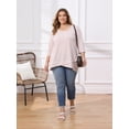 thumbnail image 2 of Women's Plus 3/4 Sleeve Striped Loose Casual Tunic Top Scoop Neck High Low Hem Blouse 1X Pink, 2 of 6