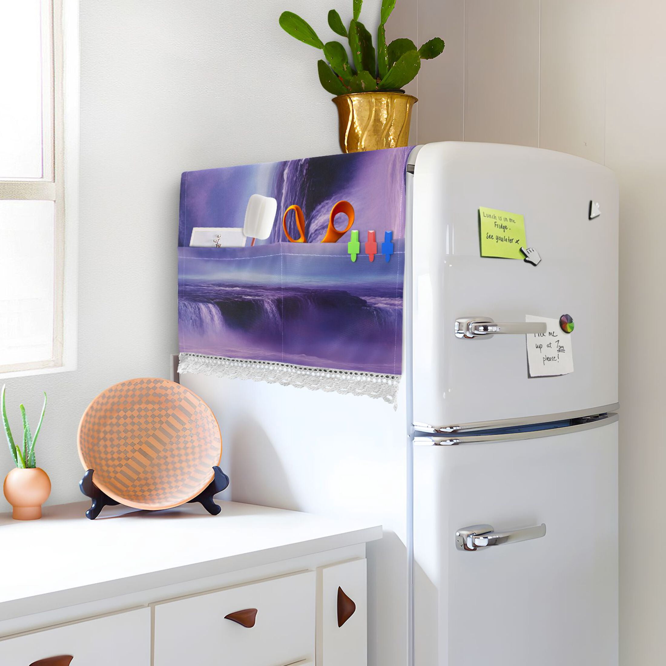 Dustproof Washing Machine Cloth Washer and Dryer Top Covers, Fridge Dust Cover, With Storage BagsThe Purple Water