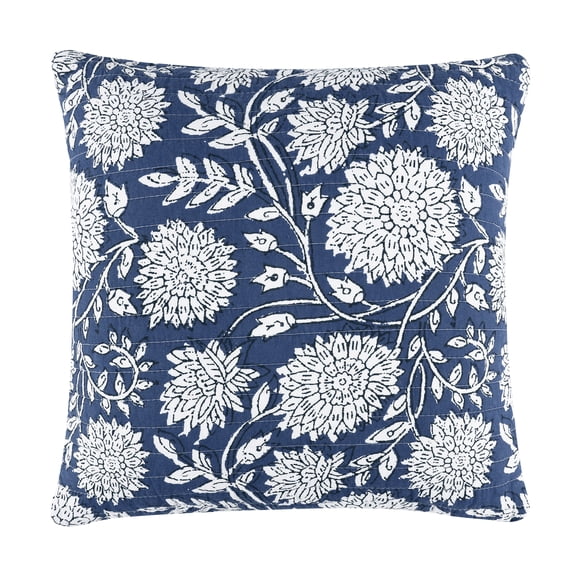 Levtex Home - Adare Denim Quilted Pillow - Decorative Pillow (18x18in.) - Floral - Blue White