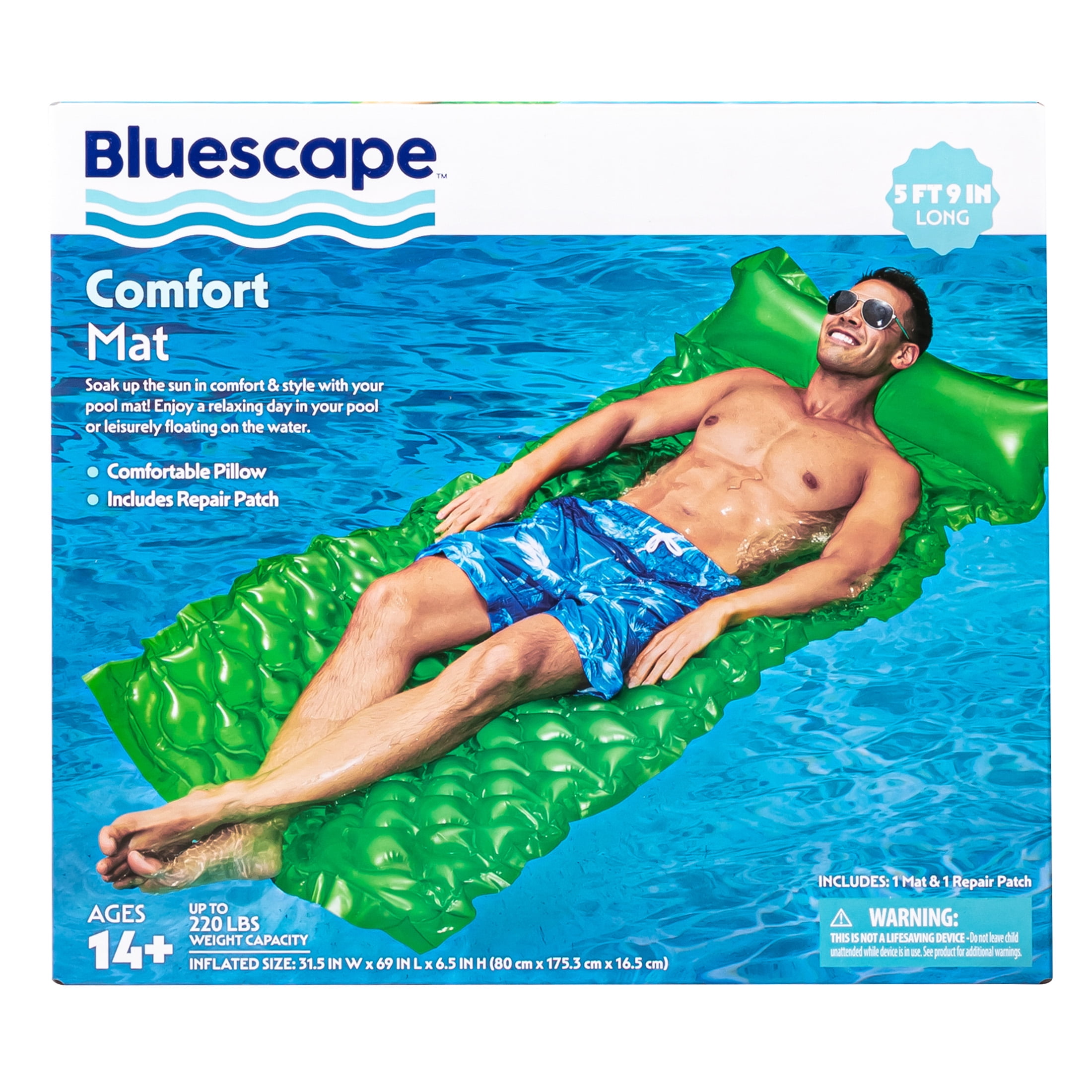 (2 pack) Bluescape Green Neon Inflatable Comfort Mat Pool Float, Age 14 & up, Unisex