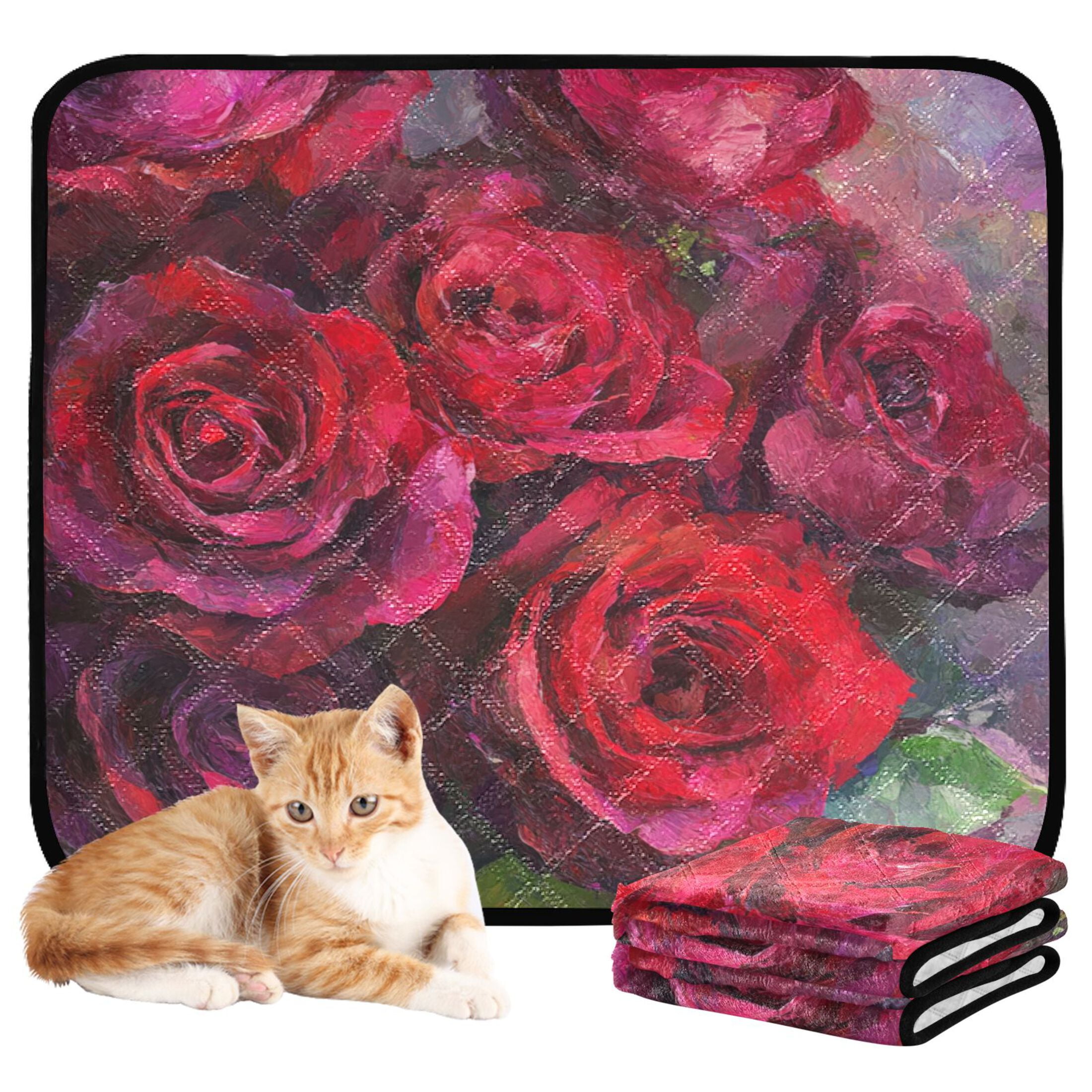 Qxltty Deep Red Roses Cat litter Pads Pet Set of 2 Diaper Mats Center Anti-leakage Layer Absorbent Soft and Comfortable