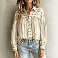 thumbnail image 2 of Button down Shirts for Women Dressy Striped Long Sleeve Blouse Fashion Casual Daily Tops by Yigetop Khaki 2XL, 2 of 6
