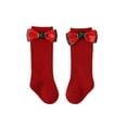 thumbnail image 3 of ZINTAOZT 2 Pairs Baby Girls Christmas Knee High Socks Bow Tube Ruffled Knit Socks Cotton Long Stockings for Toddlers, 3 of 9