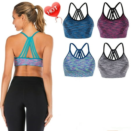 

Women s Medium Support Cross Back Wirefree Removable Cups Yoga Sport Bra