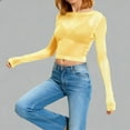 thumbnail image 5 of Lenpel Women's Mesh Crop Tops Long Sleeve Crew Neck Solid Color See Through Slim T Shirts Going out Blouses(Gold,Medium), 5 of 5
