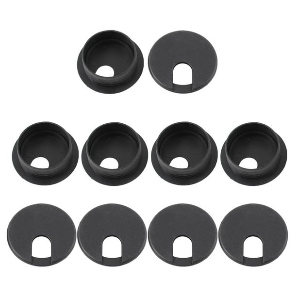 10 Pcs Round Black Plastic Computer Desk Grommets Cable Hole
