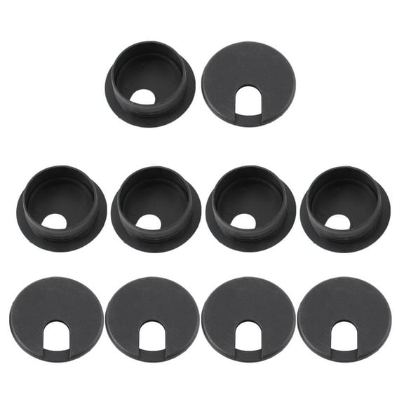 10 Pcs Round Black Plastic Computer Desk Grommets Cable Hole Covers 35mm