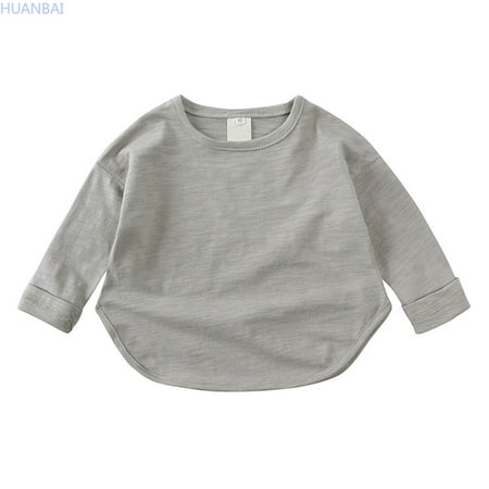 HUANBAI Kids Toddler Baby Unisex Spring Autumn Solid Soft Long Sleeve Tshirt Tops Undershirt Clothing Cute Top Tees 3-4 Years