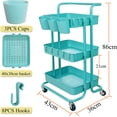 thumbnail image 3 of 3 Tier Rolling Utility Cart Multifunction Storage Organizer Shelf Rack with Lockable Wheels 3PCS Cups and 8PCS Hooks for Home Office Kitchen Bathroom Store (Pink), 3 of 8