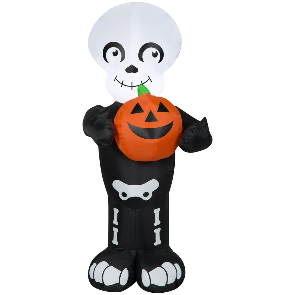 Airblown 4 Foot Height Halloween Inflatable Skeleton Boy Holding a ...