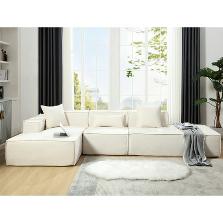 Stylish Living Room Furniture L-shaped Beige No Assembly Comfortable Modular Upholstery Modern Look