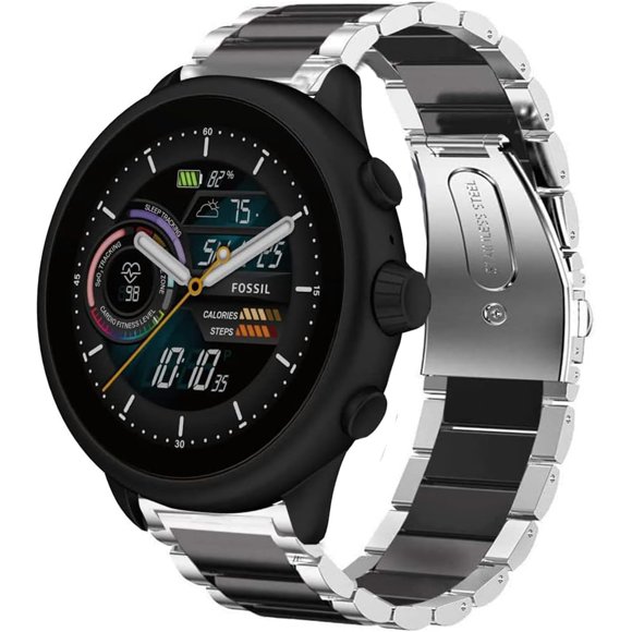 AIR-Compatible for Fossil Gen 6 Wellness Band, Quick Release Stainless Steel Metal Replacement Straps Compatible with Fossil Gen 6 44mm Wellness Smart Watch