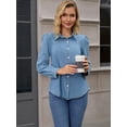 thumbnail image 7 of DARING DIVA Women's Denim Pleated Front Puff Long Sleeve Button Down Shirts S Blue, 7 of 7
