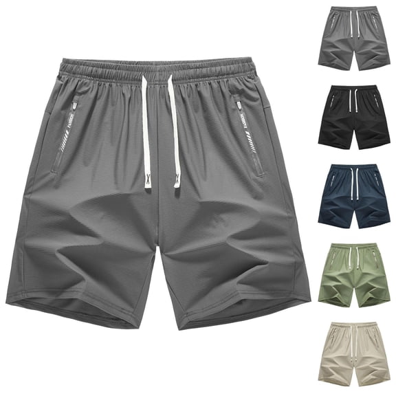 Men's Running Shorts Ice Silk Quick-Dry Athletic Work Shorts with Elastic Waist Drawstring and Loose Fit Short Summer Casual Style Gray L
