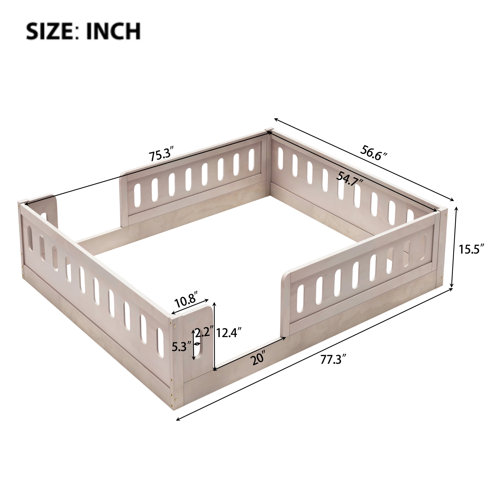 Solid Pine Wood Full Size Kids Platform Bed with Semi-Enclosed Safety Guardrail, Fits 6"-8" Mattress No Box Spring Needed Low Floor Bed