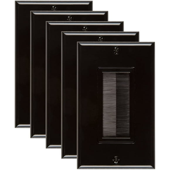 Buyer's Point Brush Wall Plate [UL Listed], Decora Style, Cable Pass Through Insert for Wires, Single Gang Cable Access Strap, Wall Socket for HDTV, HDMI, Home Theater Systems (5 Pack, Black)