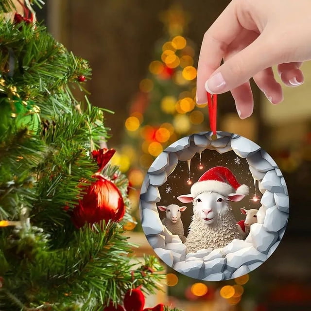 Xihbxyly Adorno Navideño de Vaca, Diseño de Colgante Plano de Acrílico, Decoración para Árbol Festivo, Doble Cara, Material Resistente Al Color, Fácil de Colgar, Perfecto para Decoración Navideña, Id