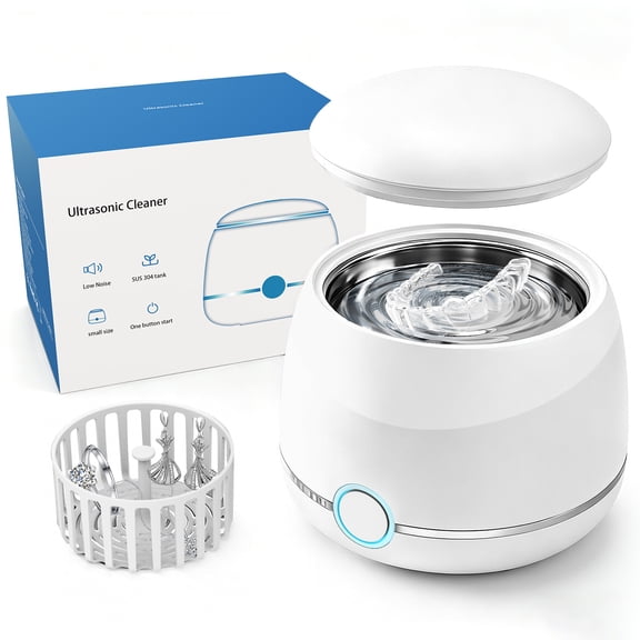 NEWYES Ultrasonic Retainer Cleaner, 45KHz Dental Cleaner for Retainers, Dentures, Aligners, White