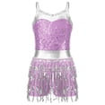 thumbnail image 3 of YONGHS Kids Girls Sequins Sleeveless Leotard Fringed Tassels Dress Latin Modern Dance Costume Lavender 12, 3 of 7