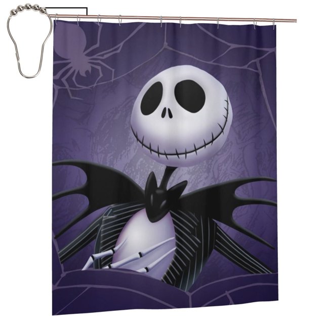 Cortina de ducha de pesadilla antes de Navidad, 60 x 72 pulgadas, diseño impermeable y poliéster, secado rápido, dobladillo con peso, juego de cortinas de ducha de tamaño estándar para baño, lavable