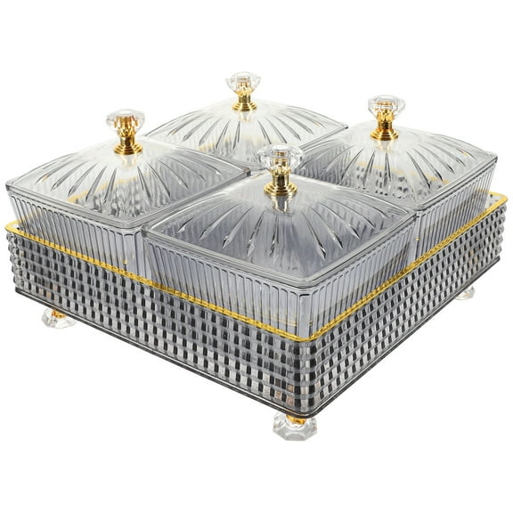 WHAMVOX  Divided Serving Tray with Lid Fruit Dish Snack Organizer Baby Grey