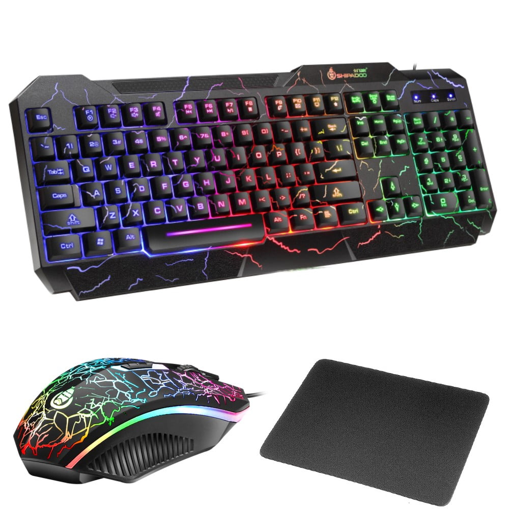 Gaming and Mouse Combo Set Rainbow Glow Backlit USB Keyboard RGB LED Keyboard 104 Keys For PC For Notebook Laptop Desktop PC Supplies Walmart.com