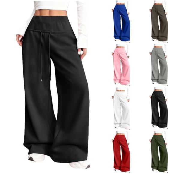 Pincandy Women's Solid Color Casual Loose Pants - Elastic Waist with Drawstring, Loose Fit for Daily Wear