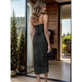 thumbnail image 5 of Women'S Spaghetti Straps Slit Denim Dress Cut Out Zip Back Distressed Backless Calf Length Jean Dress Black S, 5 of 7