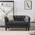 thumbnail image 2 of Husbedom 50 inches Modern Loveseat Sofa, Button Tufted Faux Leather Barrel Loveseat, Mid-century 2 Seater Sofa Couch, Small Loveseat for Small Spaces, Living Room and Bedroom, Dark Gray, 2 of 7