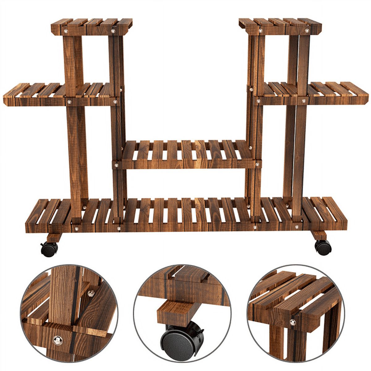 SmileMart 4-Tier 6-Shelf Rolling Wooden Flower Display Stand for Indoors or Outdoors - image 4 of 6