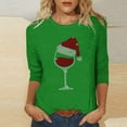 thumbnail image 2 of Lcziwo Womens 3/4 Sleeve Fall Shirts Cute Wine Glass Print Oversized Blouses Christmas Gifts Xmas Holiday Tees Casual Trendy Spring 2025 Tops Green,XXL, 2 of 5