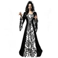 thumbnail image 5 of KICILVS Witch Costume Women Hooded Gothic Robe Corset Waist Bell Sleeve Maxi Length Damask Print Vampire Cloak Outfit White, 5 of 9