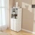 thumbnail image 3 of Stretchable desk, office desk with storage shelves and mobile wheels, foldable desk suitable for small apartments and offices, white marble, 3 of 5