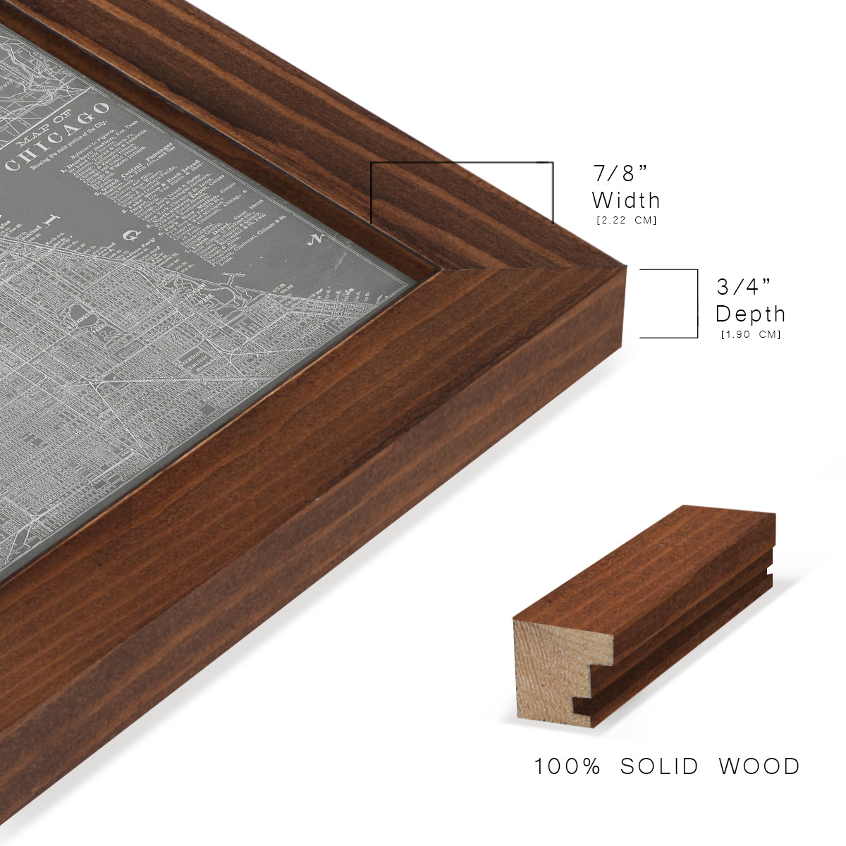 City Map of Chicago -Framed Print w/glass-Chestnut
